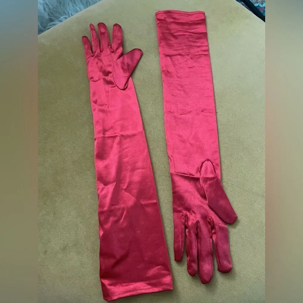 Red Satin Long Evening Gloves